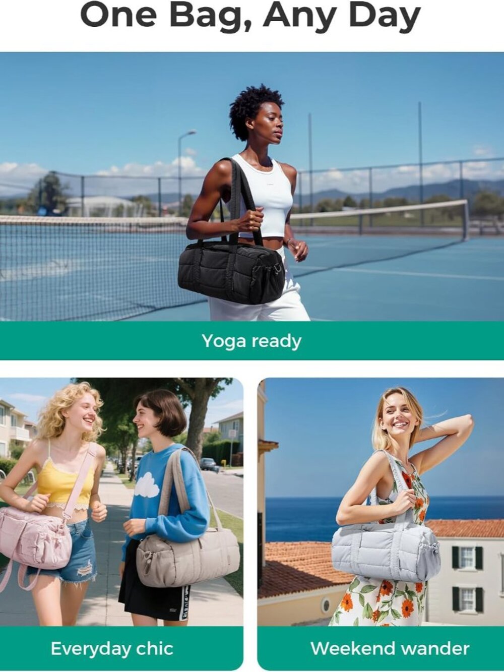 Reiki Gym Bag for Women Puffy Yoga Mat Travel Weekender Duffle Bag | Lint-Resist - Picture 8 of 9